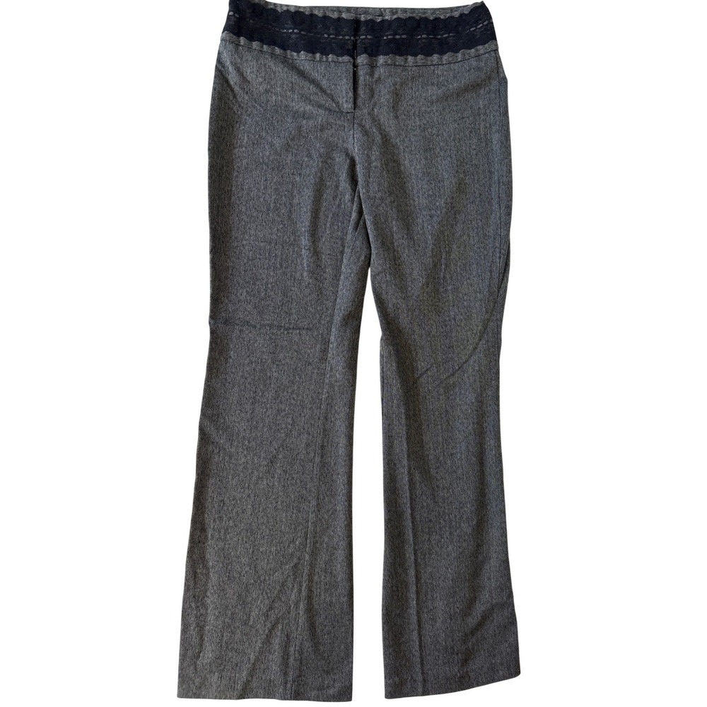 Heart Crush Grey Herringbone Lace Trim Flare Dress Pants Trousers 7